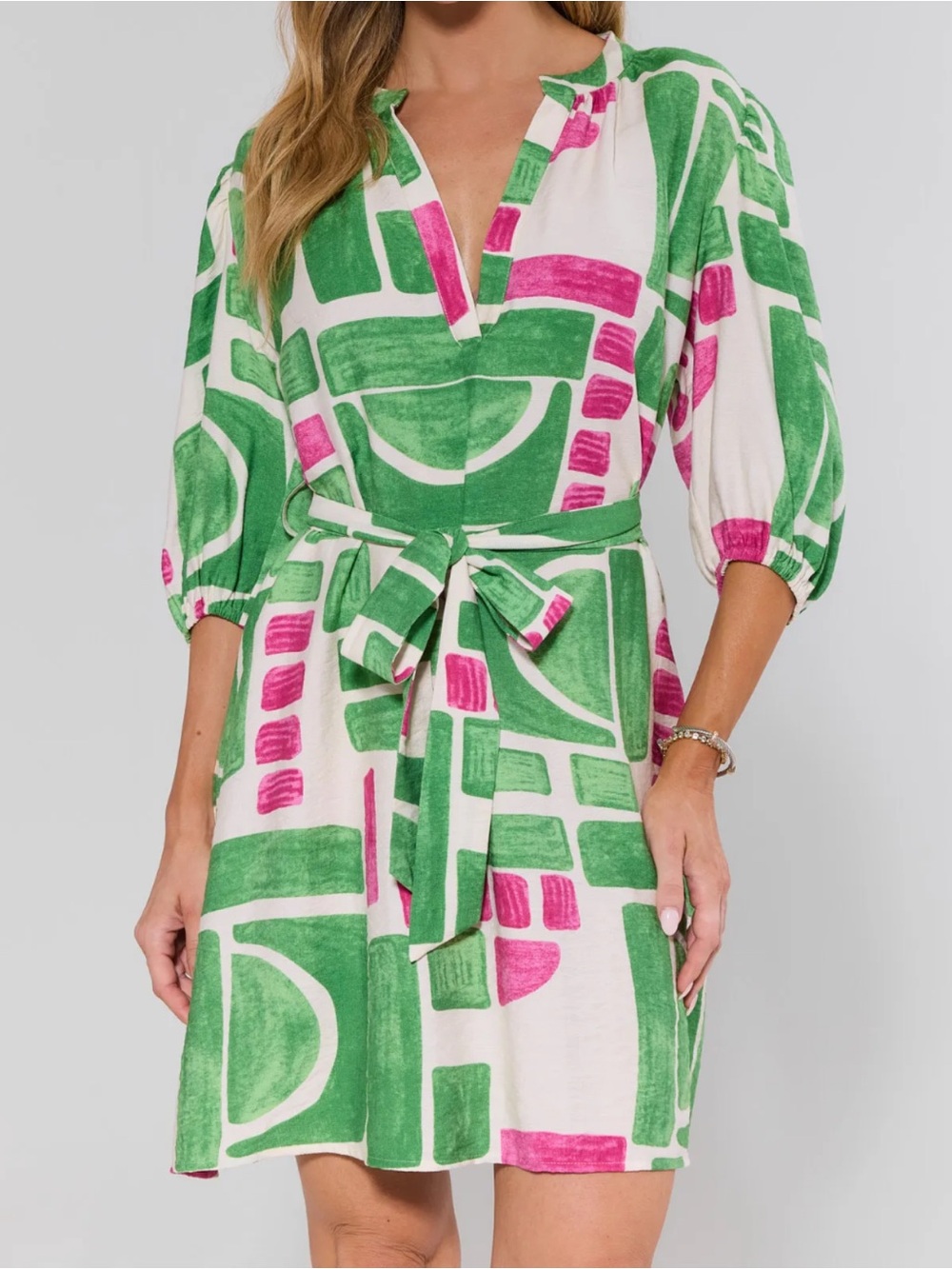 Avara Barbara Green Printed Short Dress Large